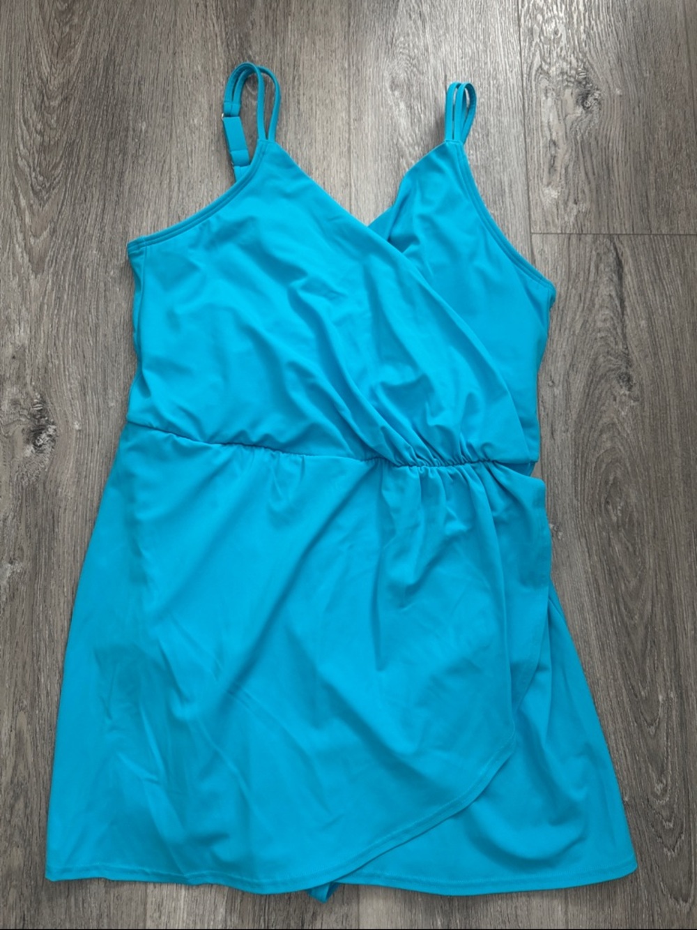 Lands' End Turquoise One-Piece Swim Dress with Adjustable Straps Size L (14-16)